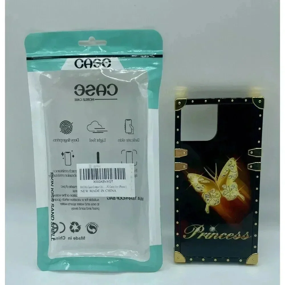 Case Compatible with iPhone 15 Pro Max B Golden Butterfly Princess Square Luxury